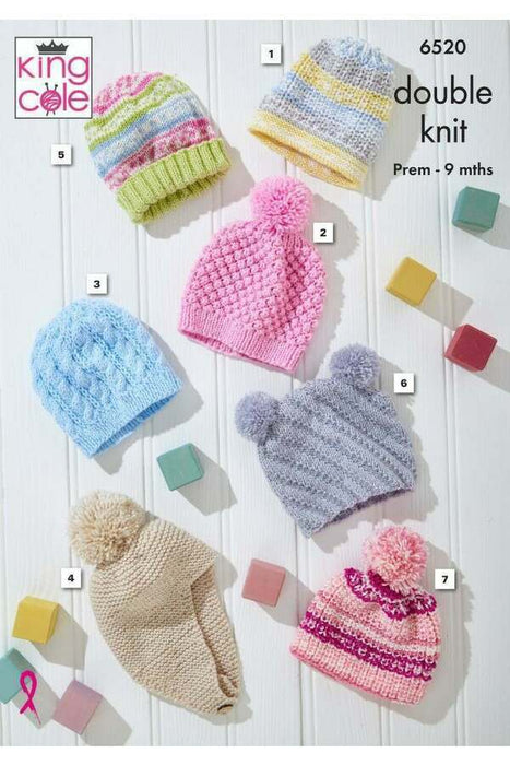 Knitting Pattern Baby Hats in King Cole Cherish DK & Cherished DK 6520