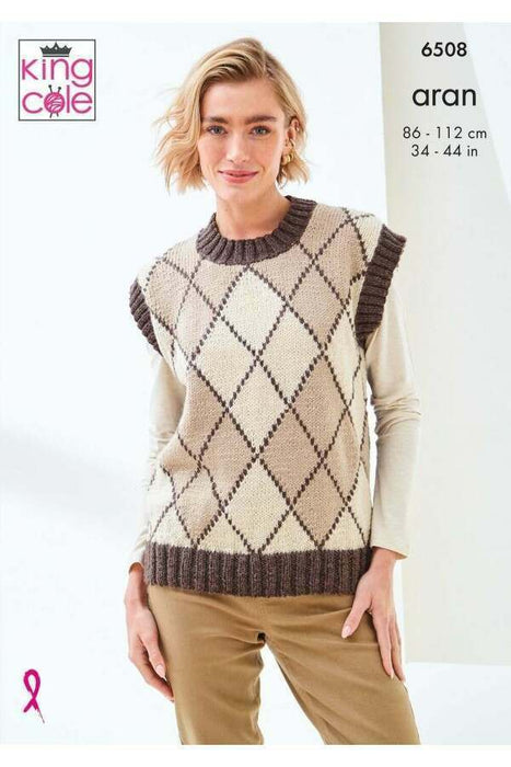 Knitting Pattern Sweater & Vest Top in King Cole Fashion Aran 6508