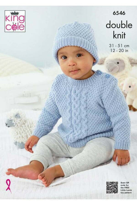 Knitting Pattern Baby Slipover, Cardigan, Sweater and Hat in King Cole Little Lamb DK 6546
