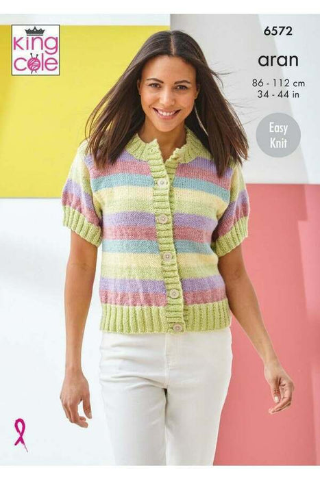 Knitting Pattern Ladies Striped Sweater and Cardigan in King Cole Fashion Aran 6572