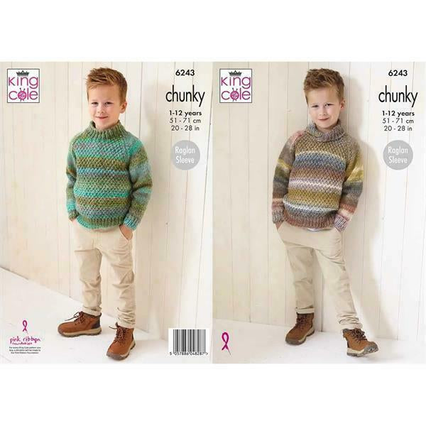 Knitting Pattern Childs Sweaters Knitted in King Cole Cottagespun Chunky 6243