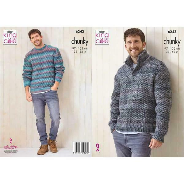 Knitting Pattern Mens Sweaters Knitted in King Cole Cottagespun Chunky 6242