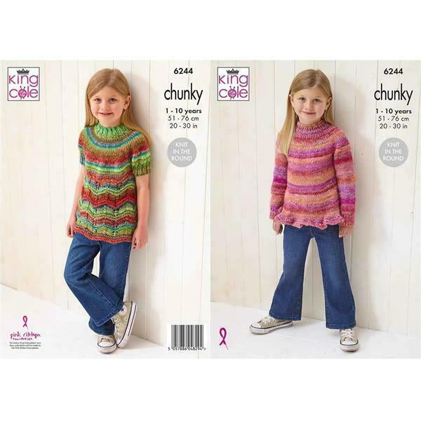 Knitting Pattern Girls Sweaters Knitted in King Cole Cottagespun Chunky 6244