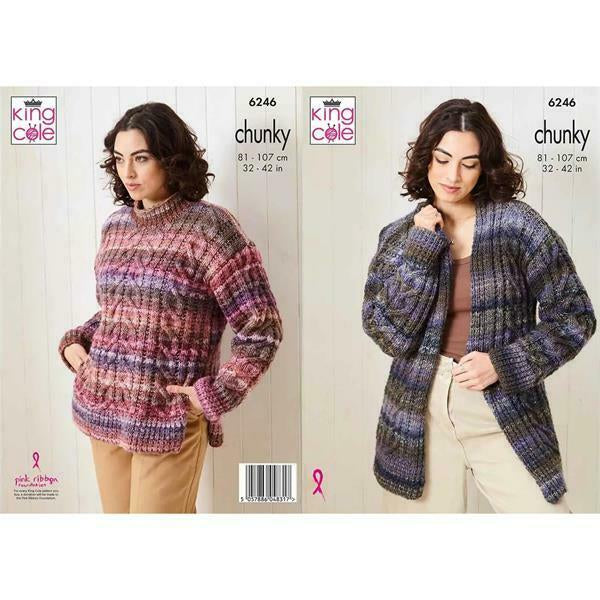 Knitting Pattern Sweater & Cardigan Knitted in King Cole Cottagespun Chunky 6246