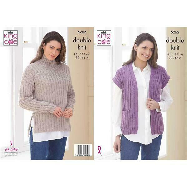 Knitting Pattern Sweater & Sleeveless Jacket Knitted in King Cole Orchard DK 6262