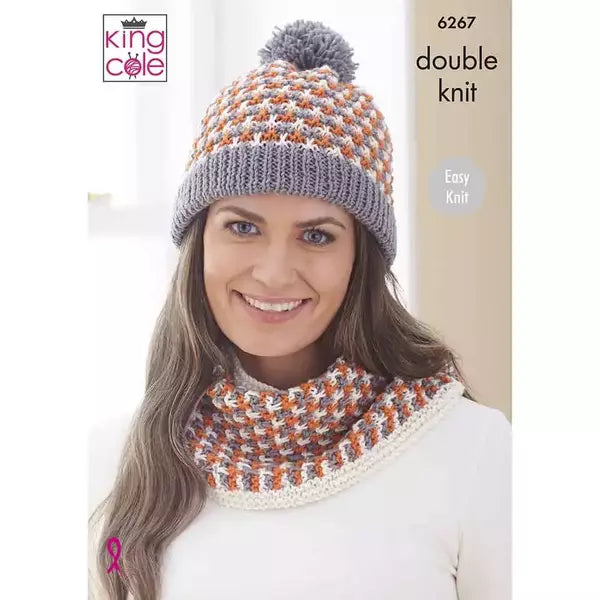 Knitting Pattern Scarf, Hat & Cowl Knitted in King Cole Orchard DK 6267