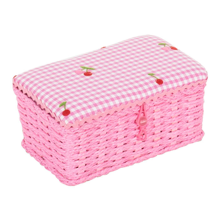 Hobby Gift Sewing Box (S) Wicker Basket Embroidered Cherries HGSW\678