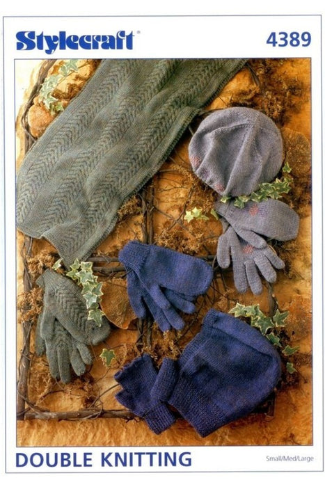 Knitting Pattern Adult Gloves, Mitts, Scarf & Balaclava in Stylecraft Life DK 4389