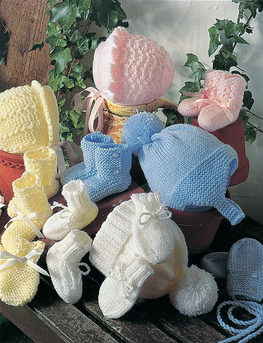 Knitting Pattern Baby Bonnets, Cap, Helmet, Bootees & Mittens Prem Baby - 12 months in Stylecraft DK 4206