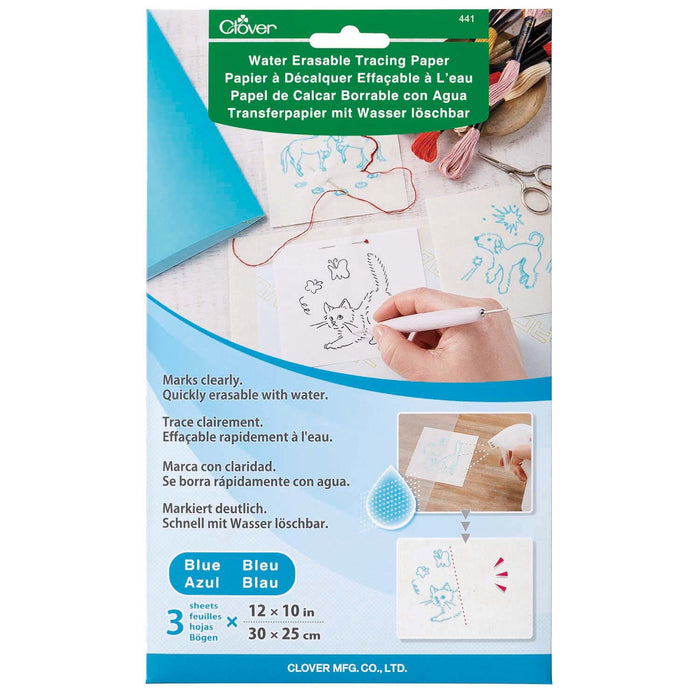 Clover Water Erasable Tracing Paper 12 x 10” (30 x 25cm) Blue 3 Sheets 441