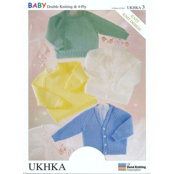 Knitting Pattern Baby Sweater & Cardigan Double Knitting & 4 Ply UKHKA3