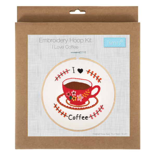 Trimits Embroidery Kit With Hoop I Love Coffee - TCK058