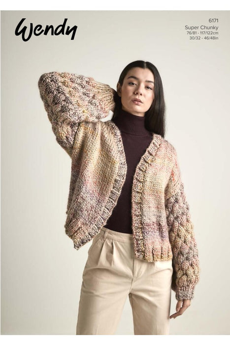 Knitting Pattern Bubble Sleeve Cardigan Wendy Husky Super Chunky 6171