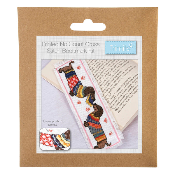 Trimits Cross Stitch Kit Printed Book Mark Kit Dachshund In Jumper - GCSP11