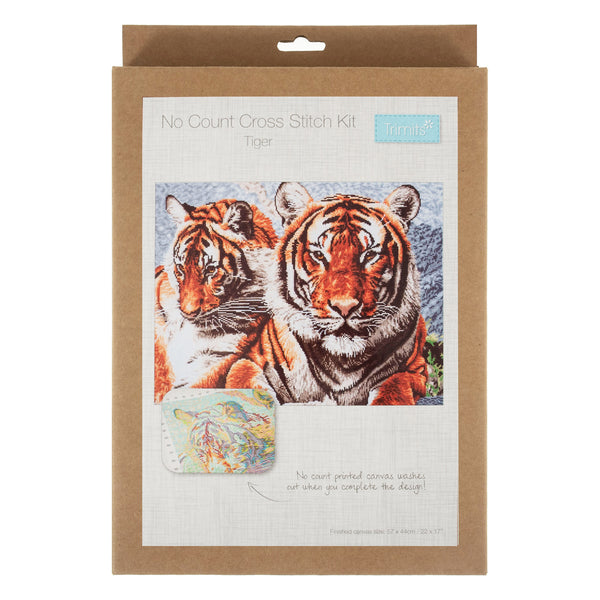 Trimits Cross Stitch Kit No Count Printed Canvas Tiger - GCSP6