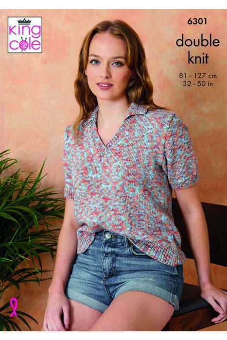 Knitting Pattern Ladies Tops in King Cole Cottonsoft Crystal DK 6301