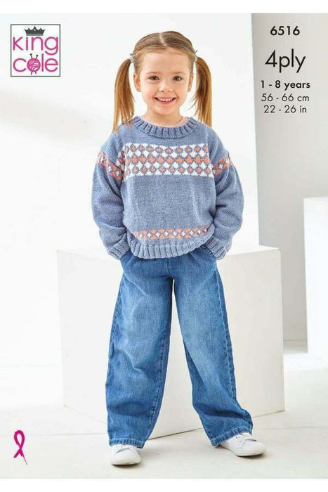 Knittting Pattern Child’s Sweaters 1-8 Years in King Cole Cherished 4 Ply 6516