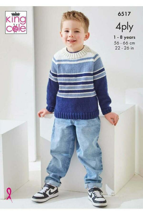 Knitting Pattern Child’s Sweater & Cardigan 1-8 Years in King Cole Cherished 4 Ply 6517