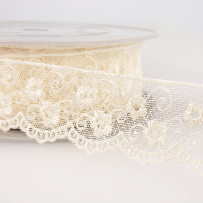 Stephanoise Lace Trimming Embroidered Tulle 35mm x 1Metre S03533