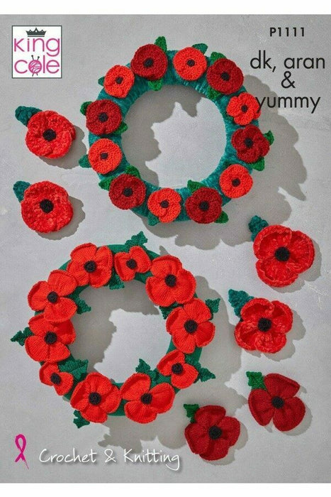 Knitting Crochet & Knitting Pattern Poppies in King COle DK, Aran & Yummy P1111