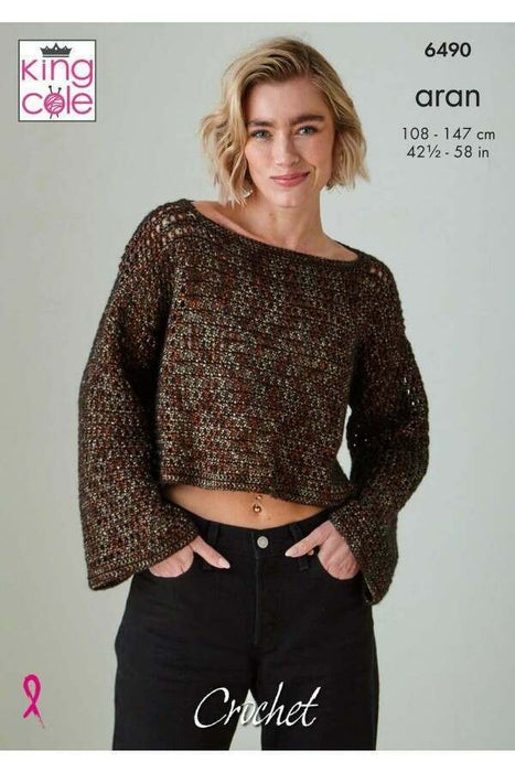 Crochet Pattern Long Sleeve Top & Vest in King Cole Firefly Aran 6490