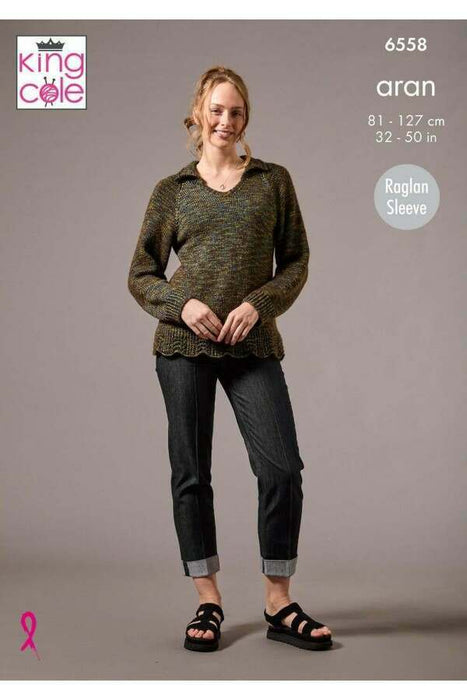 Knitting Pattern Sweater & Cardigan in King Cole Firefly Aran 6558
