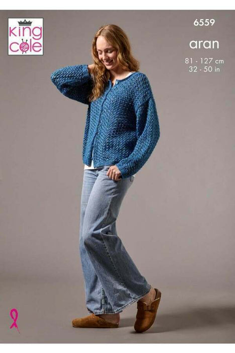 Knitting Pattern Cardigan & Sweater in king Cole Firefly Aran 6559
