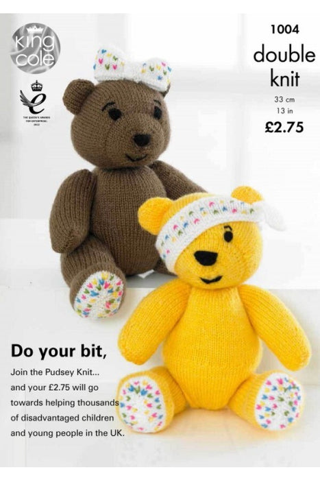 Knitting Pattern Pudsey & Blush Bears in King Cole DK 1004