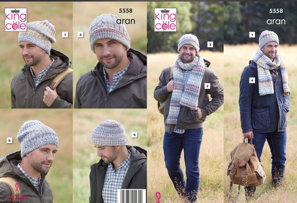 Kning Pattern Mens hats & Scarves in King Cole Drifter Aran 5558