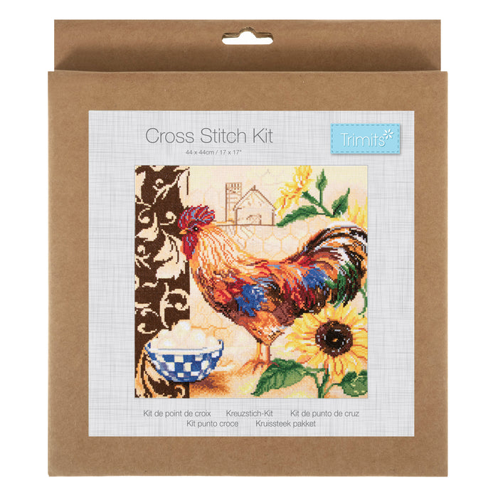 Trimits Counted Cross Stitch Kit 44 x 44cm Country Rooster GCS182