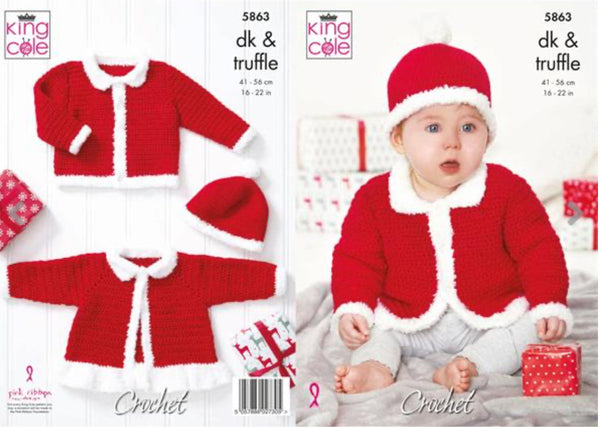 Crochet Pattern Baby Christmas Jackets & Hat King Cole DK & Truffle - 5863