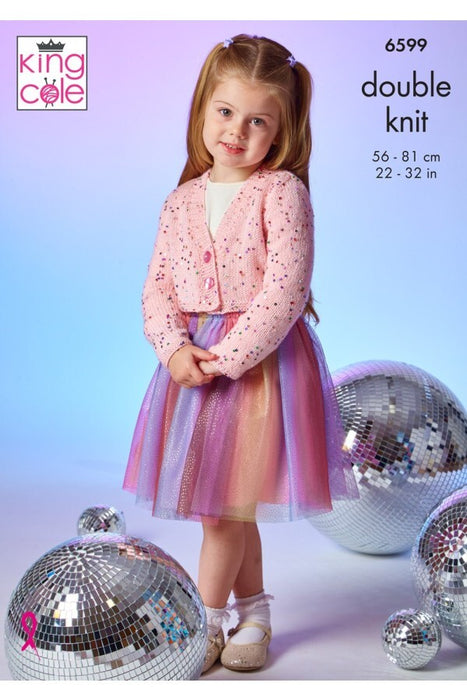 Knitting Pattern Girls Cardigans in King Cole Dazzle DK 6599