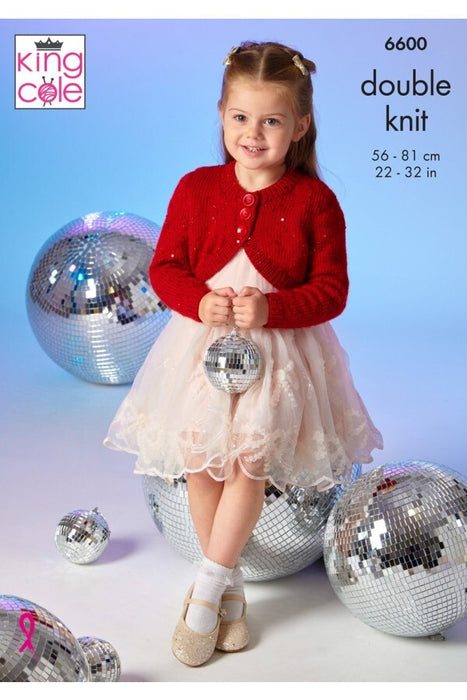 Knitting Pattern Girls Cardigans in King Cole Dazzle DK 6600