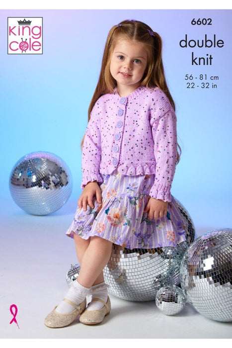 Knitting Patter Girls Cardigan & Sweater in King Cole Dazzle DK 6602