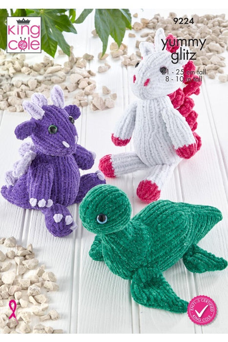 Knitting Pattern Mythical Creatures in King Cole Yummy Glitz 9224