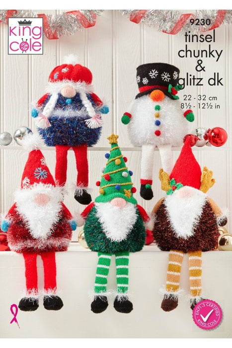Knitting Pattern Christmas Gonks in King Cole Tinsel Chunky & Glitz 9230