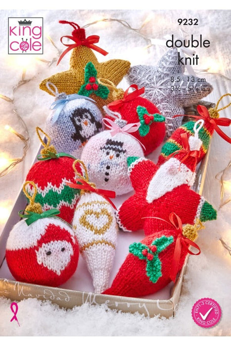 Knitting Patterns Christmas Baubles in King Cole Glitz DK & DK 9232