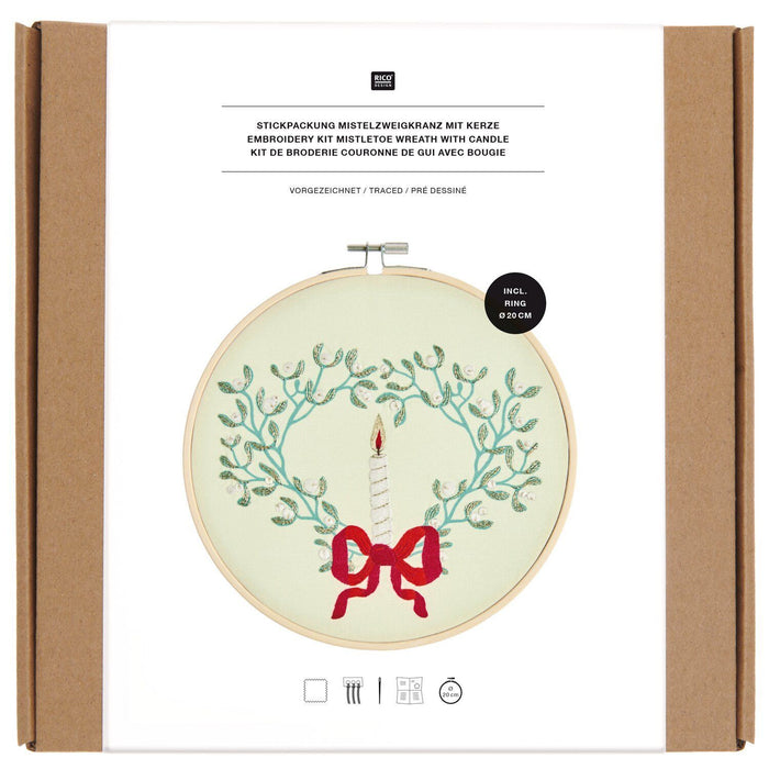 Rico Design Embroidery Kit with Hoop Mistletoe Wreath with Candle 100548