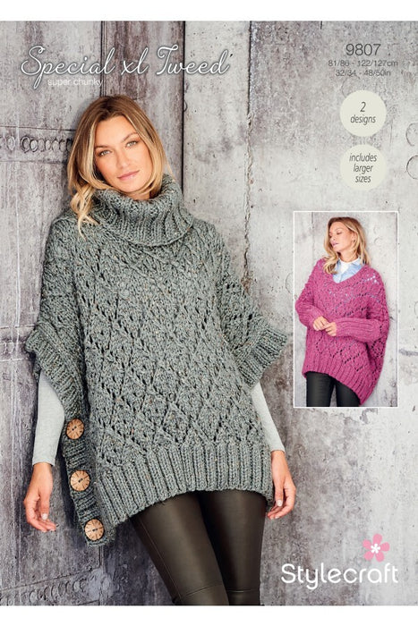 Knitting Pattern Sweater & Poncho in Stylecraft XL Super Chunky & XL Tweed 9807