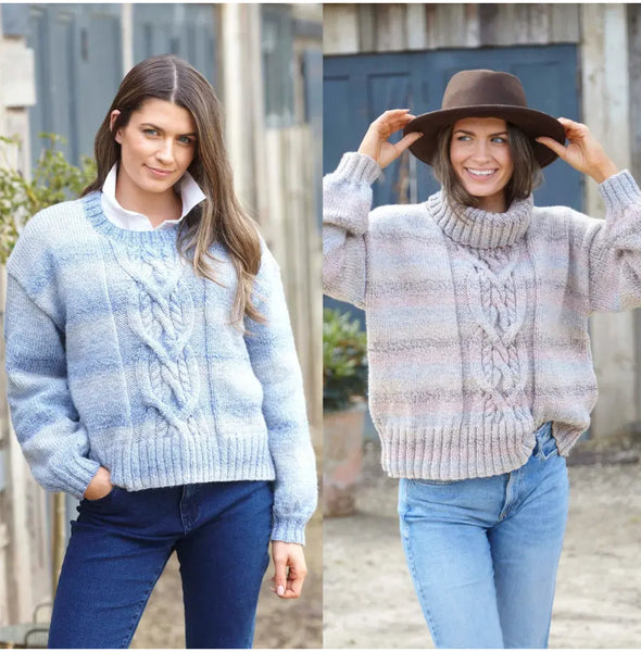 Knitting Pattern Ladies Sweaters in King Cole Crescendo Aran 6225