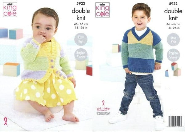 Knitting Pattern Baby Child Cardigan & V Neck Sweater King Cole Cherished DK - 5922