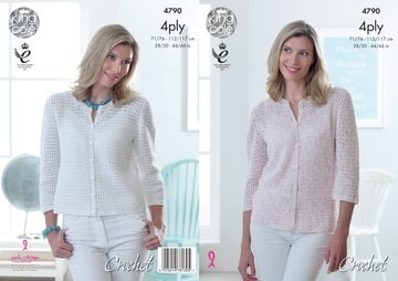 Crochet Pattern Ladies Crochet Cardigan with 3/4 Sleeves in King Cole Giza Cotton 4 Ply 4790