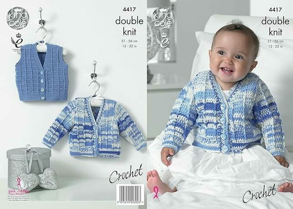 Crochet Pattern Baby Crochet Cardigan & Waistcoat in King Cole Cherish / Cherished 4417