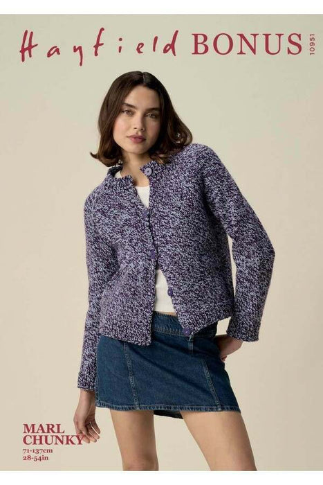 Knitting Pattern Cardigan in Hayfield Bonus Marl Chunky 10951