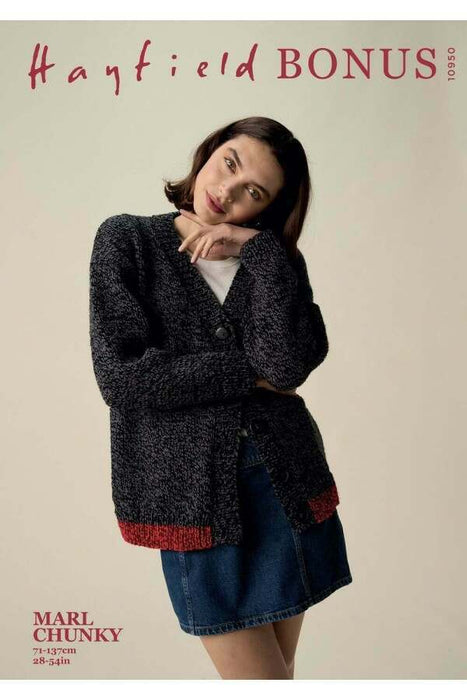 Knitting Pattern Cardigan in Hayfield Bonus Marl Chunky 10950