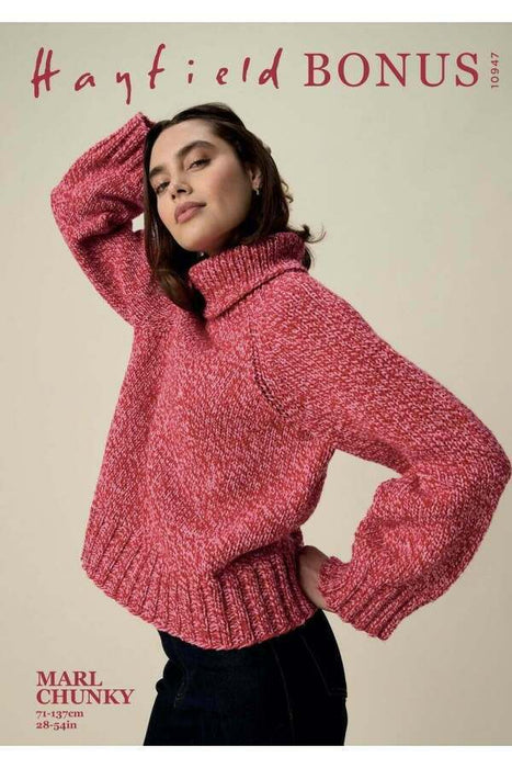 Knitting Pattern Sweater in Hayfield Bonus Marl Chunky 10947