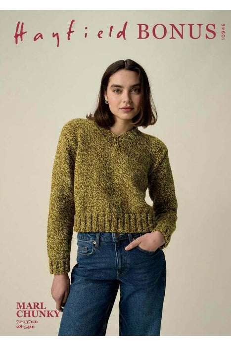 Knitting Pattern Sweater in Hayfield Bonus Marl Chunky 10946