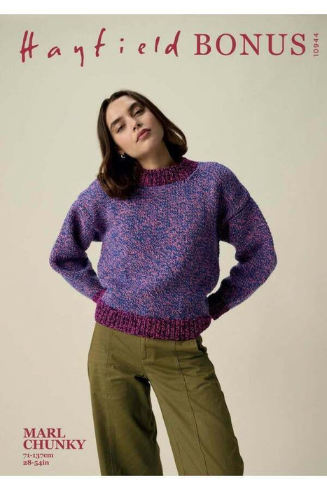 Knitting Pattern Sweater in Hayfield Bonus Marl Chunky 10944