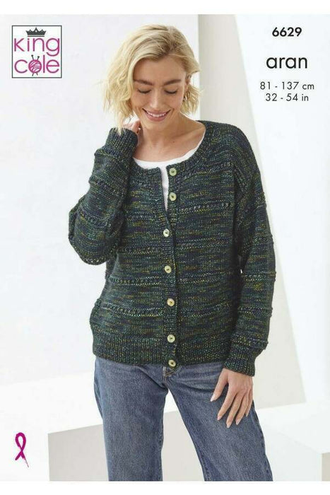 Knitting Pattern Sweater and Cardigan in King Cole Firefly Aran 6629
