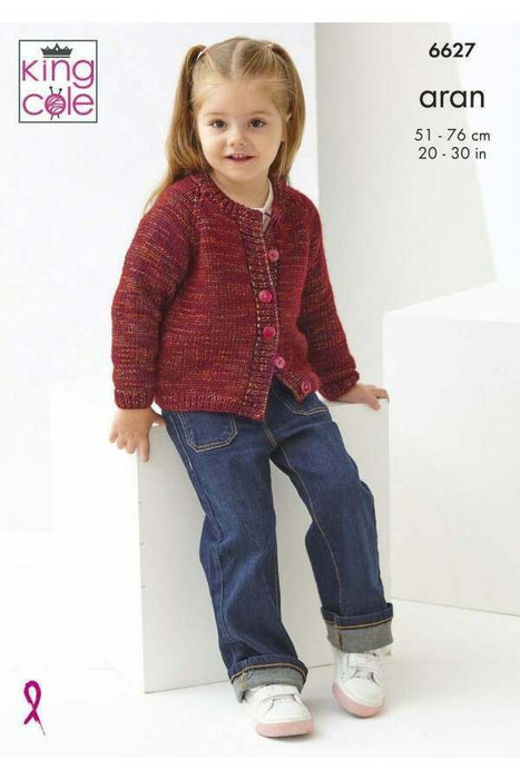 Knitting Pattern Childs Cardigan and Sweater in King Cole Firefly Aran 66627